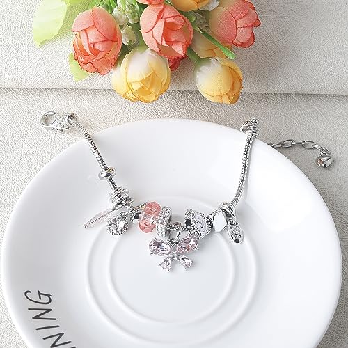 DS Charm Bracelets for Girls Adjustable Silver Stainless Steel Gift Box | Cute Cartoon Charms,Friendship Jewelry,Birthday Gifts,Teen Kid Fit, Tarnish Resistant,Stackable Trendy Daily Wear - style: Silver-butterfly 2