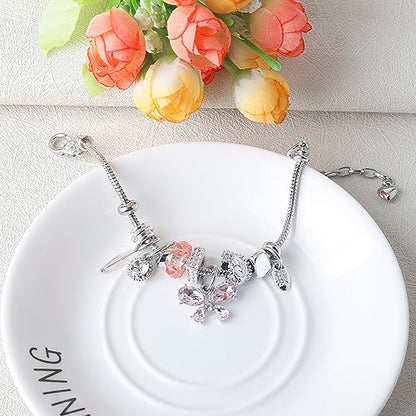 DS Charm Bracelets for Girls Adjustable Silver Stainless Steel Gift Box | Cute Cartoon Charms,Friendship Jewelry,Birthday Gifts,Teen Kid Fit, Tarnish Resistant,Stackable Trendy Daily Wear - style: Silver-butterfly 2