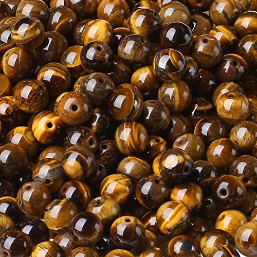 LAIDANLA Tiger Eye 8mm Natural Stone Beads Round Loose Gemstone Stone Beads for DIY Bracelet Necklace Earrings Jewelry Making Polishing Genuine Real Beading 96PCS 2 Strand 32" - color: G-Yellow Tiger Eye, size: 8mm