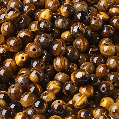 LAIDANLA Tiger Eye 8mm Natural Stone Beads Round Loose Gemstone Stone Beads for DIY Bracelet Necklace Earrings Jewelry Making Polishing Genuine Real Beading 96PCS 2 Strand 32" - color: G-Yellow Tiger Eye, size: 8mm