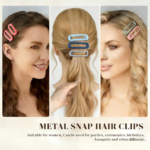 24 Pcs Rectangle Snap Hair Clips for Women Girls, 2.7 inch Large No Slip Matte Metal Hair Barrettes for Thick Thin Fine Hair - color: Grey/Sky Blue/Dark Blue/Green/Pink/Red