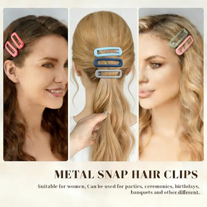24 Pcs Rectangle Snap Hair Clips for Women Girls, 2.7 inch Large No Slip Matte Metal Hair Barrettes for Thick Thin Fine Hair - color: Grey/Sky Blue/Dark Blue/Green/Pink/Red