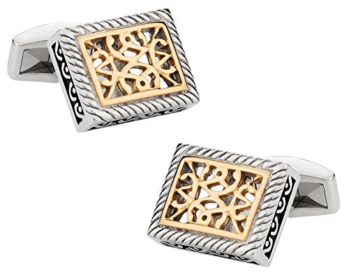 Cuff-Daddy Ornate Two-Tone Stainless Steel Cufflinks with Presentation Box