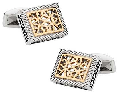 Cuff-Daddy Ornate Two-Tone Stainless Steel Cufflinks with Presentation Box