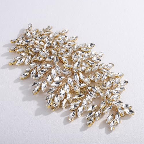 Bridal Rhinestone Hair Comb Large Rhienstone Wedding Headpiece Handmade Crystal Hair Comb for Bride Wedding Hair Accessories for Women (gold) - color: gold