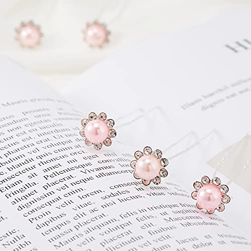 QIUTIMIY 20 Pack (Pink) Pearl Crystal Hair Pins Flower Rhinestone Hair Clips for Bridal Wedding Women Hair Jewelry Accessories, with Clear Container - color: Pearl Flower-Pink