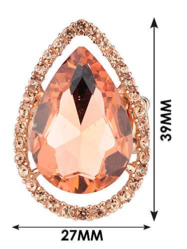 NYFASHION101 Radiant Teardrop Stone Adjustable Cocktail Statement Ring - color: Encircled Teardrop, Padparadscha/Gold-Tone