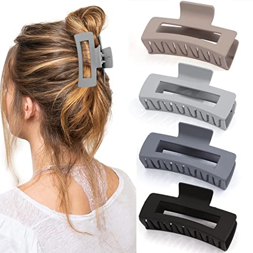 Canitor Matte Rectangular Banana Hair Clips for Thick Hair - 4 PCS Non-slip Design Jaw Clips and Barrettes for Women - color: black, khaki, dark gray, light gray