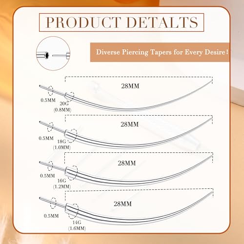 Piercing Ball Grabber Tool, 14-20G Taper for Changing Jewelry | Surgical Steel Flat Back Earrings Threader Tool Insertion Pin, Body Piercing Kit for Ear Rook Conch Nose Lip Jewelry Removal - style: Curved Threadless (14G 16G 18G 20G)