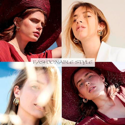 2 Pairs Gold/Silver Hoop Earrings For Women Set Trendy,14K Plated Gold Chunky Huggie Hoop Earings Pack,Oval Twisted Statement Silver Hoops,Fashion Jewelry Gift - color: 11) matte hoop