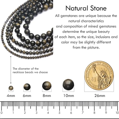 Simple 4mm Gemstones and Crystals Choker Necklace Unisex 16"-18" | Necklaces for Women Men, Adjustable, 40-45 cm Chain Length, Handmade, Spiritual Gemstones, Positive Energy, Daily Wear - style: Golden Obsidian