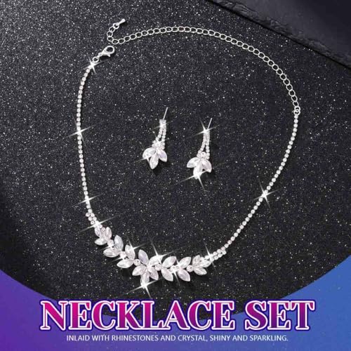 JAKAWIN Bride Silver Bridal Necklace Earrings Set Rhinestone Wedding Jewelry Set Crystal Necklace for Women