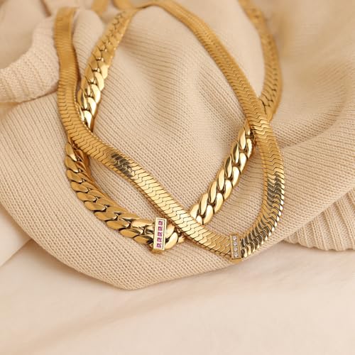 Jean Beau Gold Choker Necklace for Women, Simple 18K Gold Plated Adjustable Link Chain Prom Jewelry Gifts - color: Snake Chain