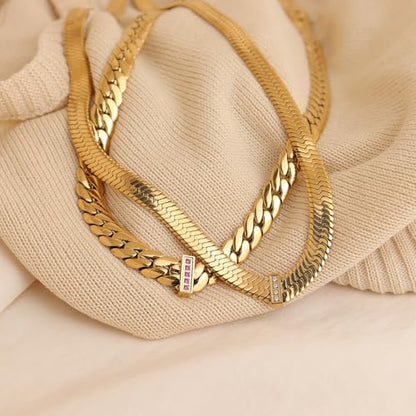 Jean Beau Gold Choker Necklace for Women, Simple 18K Gold Plated Adjustable Link Chain Prom Jewelry Gifts - color: Snake Chain