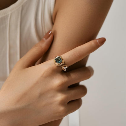 Square Blue Rhinestone Wrap Open Band Statement Ring for Women Stackable Dainty Asymmetric Geometric Triangle Crystal Adjustable Finger Rings Engagement Promise Wedding Cocktail Party Fashion Jewelry