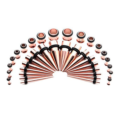 36 Pieces Ear Gauges Stretching Kit Taper Stainless Steel Single Flare Tunnel Plugs Eyelet 14G-00G and 36 pcs O-Ring Extra Set - style: Rose Gold 36 pieces