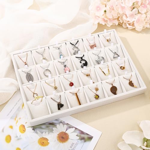 24 Grid Stackable Jewelry Tray Organizer with Removable Divider Velvet Tray | Jewelry Display Tray for Earrings Necklaces Bracelet Rings Display Showcase - Beige - color: Beige