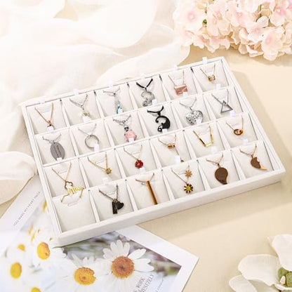 24 Grid Stackable Jewelry Tray Organizer with Removable Divider Velvet Tray | Jewelry Display Tray for Earrings Necklaces Bracelet Rings Display Showcase - Beige - color: Beige