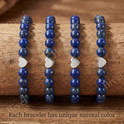 Bivei Crystal Stretch 6mm Bracelets for Women | Handmade Natural Stone Beaded Stretch Bracelet, Stainless Steel Heart Bead, Tranquility Yoga Gift Jewelry for Women - color: Lapis Lazuli - Wisdom