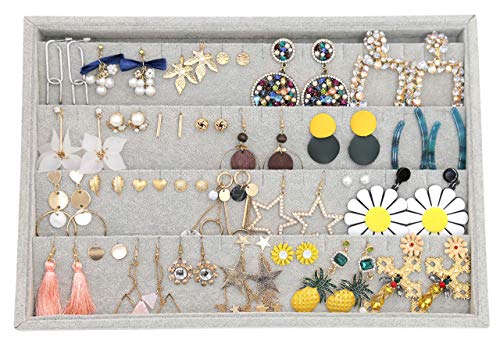 Stratalife 40 Pairs Velvet Stud Earring Organizer Tray, 13.8" x 9.4" x 1.2" | Stackable Velvet Jewelry Organizer for Women, Jewelry Storage Display Tray for Drawer, Gray - color: Grey, size: 4