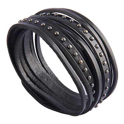 GelConnie Leather Cuff Bracelet for Men Women Wide Leather Wristband Thick Viking Mens Leather Bracelets Gothic Wrist Band Vintage Rock Wristband - style: Black Leahter Bracelets