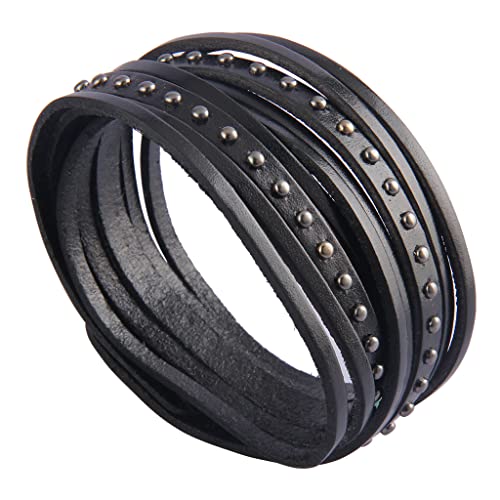 GelConnie Leather Cuff Bracelet for Men Women Wide Leather Wristband Thick Viking Mens Leather Bracelets Gothic Wrist Band Vintage Rock Wristband - style: Black Leahter Bracelets