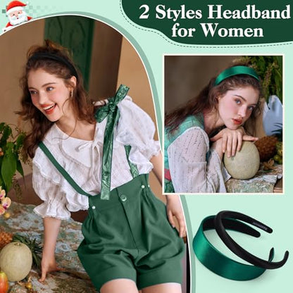 Dark Green Hair Accessories Kit for Women, 25 PCS Set Included Hair Scrunchies, Claw Clips, Bow Clips, Hair Brush and Headband Hair Gift Set for Women Girls