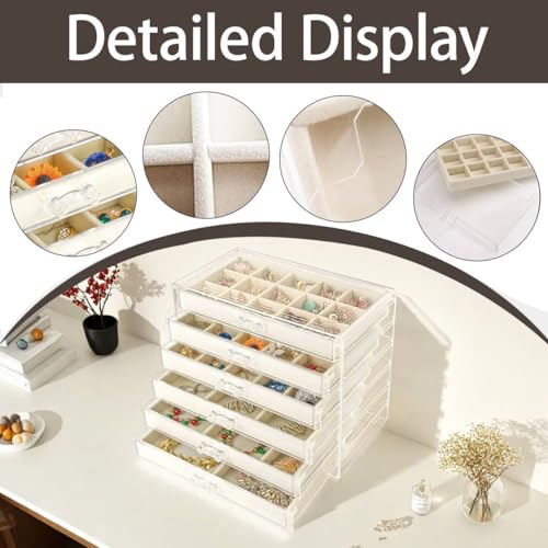 Acrylic Jewelry Box Organizer and Storage 6 Drawer for Earring Display Tray - color: Beige 6 Layers