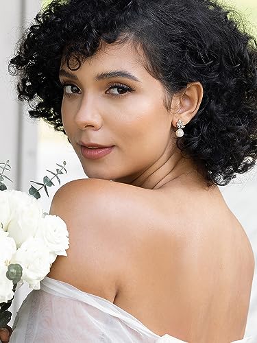 SWEETV Cubic Zirconia Pearl Drop Wedding Earrings for Brides, Ivory Bridal Pearl Earrings for Bridesmaid Jewelry Gift - color: 07.Style 8