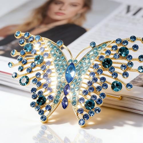 Dainty Rhinestone Butterfly Brooch for Women Men Chic Cute Sparkly Crystal Animal Lapel Pins for Suit Dress Hat Bag Tie Wedding Holiday Accessories Jewelry - color: Blue