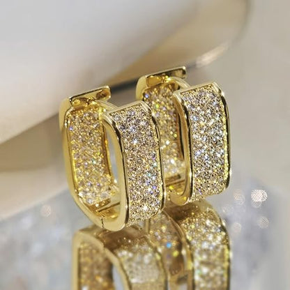 Luxury Paved Cubic Zirconia Hoop Earrings for Women Wedding Trendy Jewelry - color: E1934