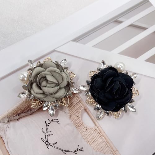Elegant Rose Flower Brooch Pin for Women Men Wedding Party Gentleman's Essentials Handmade Imitation Crystal Pearl Fabric Flower Lapel Pin Dress Suit Accessories Boutonniere Ideas Gift - color: Green