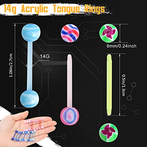 100Pcs 14G Acrylic Tongue Rings, Multi Color Assortment Flexible Tongue Rings Barbells Mix Piercing - style: 50 Pairs-Plastic Bar