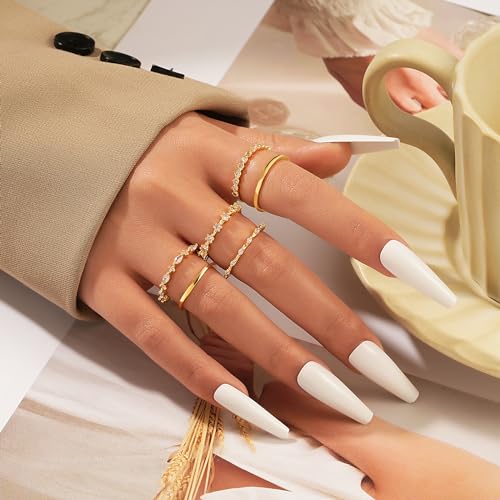 YEEZII Gold Rings for Women Non Tarnish, 14k Gold Plated Stacking Cubic Zirconia Thumb Rings, Dainty Stackable Gold Knuckle Rings Set Size 6-10 (Gold-A, 6.75-7)