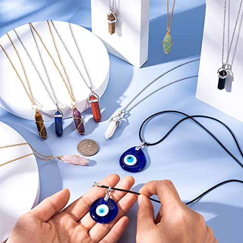 12pcs Healing Crystal Necklaces Hexagonal Natural Gemstone Pendants Bullet Shape Mix Quartz Stone Charms & Evil Eye Charms for DIY Necklace Bracelet Earring Jewelry Making Women Girls - color: 3-Mixed Color-Bullet with Chain