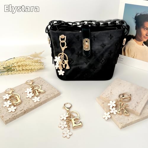 Floral Series Initial Bag Charm, Cute Flower & Bubble Letter Purse Charms, Keychain Accessories Gift for Women - color: White Flower, style: M