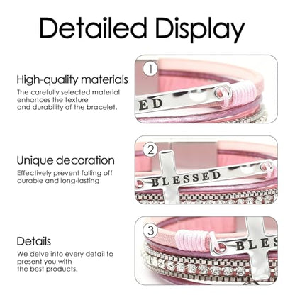 Leather Wrap Bracelets for Women, Boho Leopard Multi-Layer Crystal Beads Cuff Jewelry - color: J-Warp-051