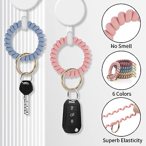 QIUTIMIY 6PCS Wristlet Keychain, Colorful Spiral Coil Hair Tie for Women, Sauna Accessaries Wrist Coil Key Ring Key Holder - color: Matte(medium)