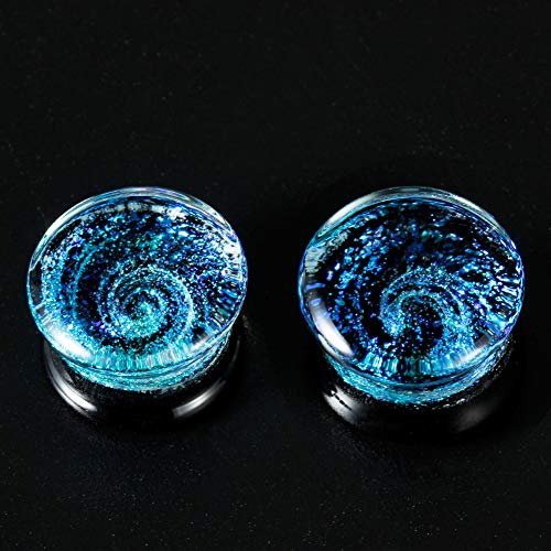 COOEAR Glass Plugs And Tunnels Galaxy Piercing Flared Expander Stretchers Pair Gift Packed Jewelry Size 2g(6mm) to 1 Inch(25mm). - size: 10 mm