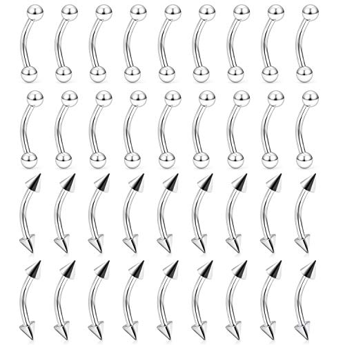 36Pcs 14G Stainless Steel Eyebrow Ring Nipplering Belly Tragus Cartilage Helix Barbell Earrings Body Piercing Jewelry 8-14mm for Women Men