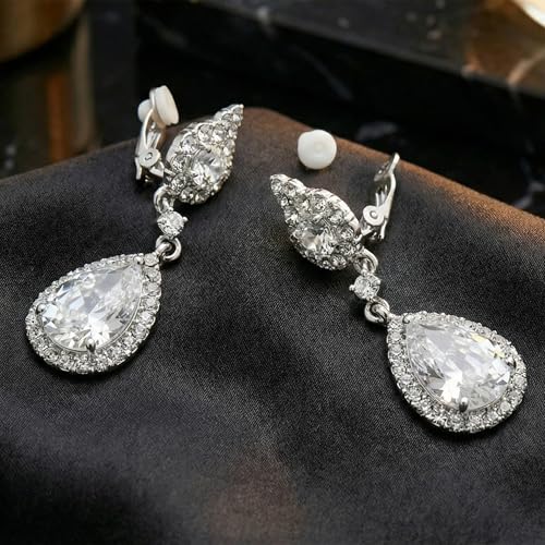 Mariell Black Crystal Teardrop Dangle Earrings, Jewlery for Brides, Bridesmaids, Prom and Wedding Parties - color: Silver Clip On