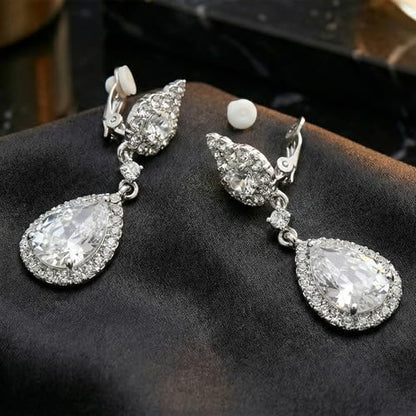 Mariell Black Crystal Teardrop Dangle Earrings, Jewlery for Brides, Bridesmaids, Prom and Wedding Parties - color: Silver Clip On