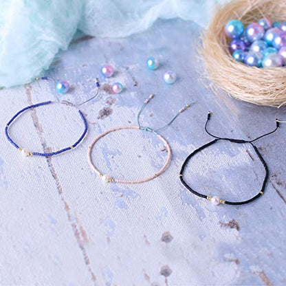 KELITCH 3 PCS Natural Pearls Bracelets Women Strand Thin Rope Friendship Bracelets Handmade Stack Charm Bracelets - color: Blue Black Grey 02H