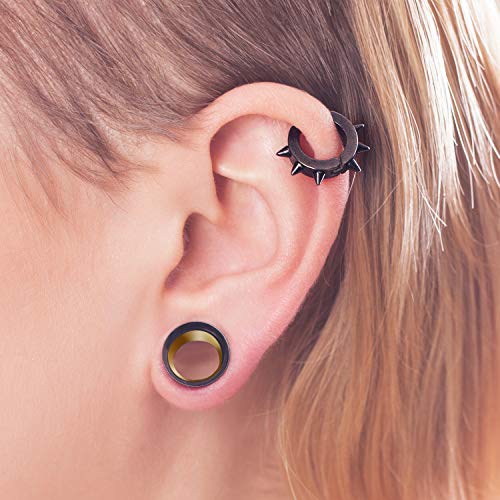 WBRWP 2pcs Hollow Gold Stainless Steel with Zircon Ear Plugs Tunnels - Ear Expander - Ear Gauges Stretcher Body Piercing Jewelry 8g-5/8 - color: Black with Gold Steel