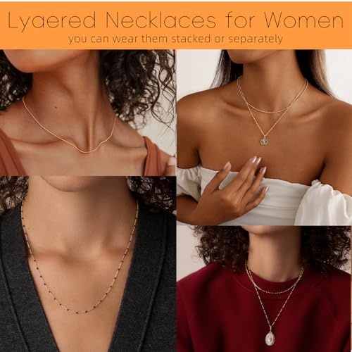 Layered Gold Necklaces for Women, Dainty 14K Gold Plated Cute Pearl Pendant Necklace Jewelry Set Stackable Toggle Chain Choker Collar, Trendy Waterproof Non Tarnish Jewelry Gift - style: Necklace 03-GD