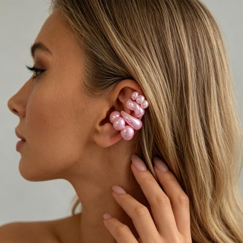 Chunky Resin Ear Cuffs Earrings for Women 4Pcs Colorful Non Piercing Clip On Cartilage Hoop Earrings Trendy Jewelry - color: Pink