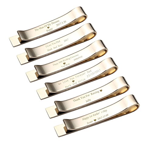 Zysta Free Engraving - Personalized Custom Mens High Polished Stainless Steel Mens Tie Bar Clip for Regular Ties + Gift Box - color: Gold