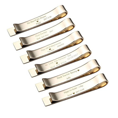 Zysta Free Engraving - Personalized Custom Mens High Polished Stainless Steel Mens Tie Bar Clip for Regular Ties + Gift Box - color: Gold