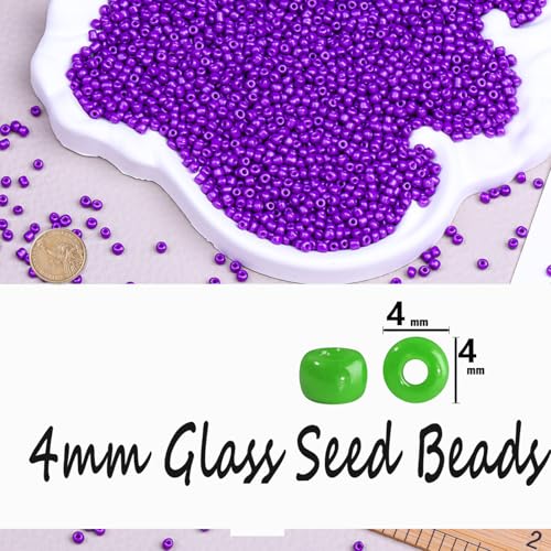 Legefo 4mm Glass Seed Beads Bulk, Purple 6/0 Small Mini Pony Seed Beads, Tiny Round Craft Bead for Bracelet Necklace Wrist Jewelry Making Beading Weaving DIY Crafts Supplies, 1000pcs - color: Purple