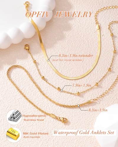 2/3 PCS Gold Anklets for Women Waterproof Boho Starfish, Seashell, Heart & Butterfly Charms Ankle Bracelets Non Tarnish Adjustable Layered Cuban Beaded Foot Chain Beach Jewelry for Summer Vacations - color: Gold Set 3